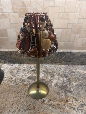 Beaded Wire Accent candle Lamp in Brown, Black, Cream